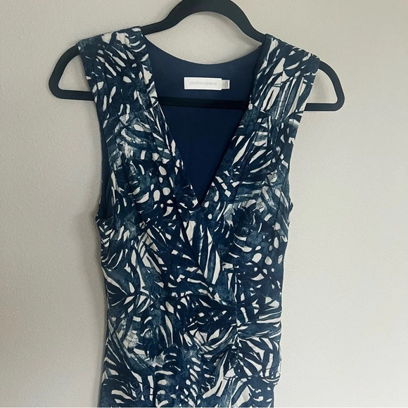 Jonathan Simkhai Priscilla Palm Print Sleeveless V-Neck Midi Dress Blue Women 2 - Picture 4 of 12